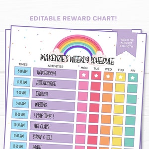 Printable Editable Weekly Schedule | Rainbow Checklist | PSD PDF Chore Chart Kids