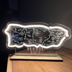 Puerto Rico Map Table Top Neon LED Lamp / Lampara De Mesa En Neon LED