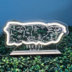 Puerto Rico map table top neon LED lamp / Lampara de mesa en Neon LED con Mapa de Puerto Rico