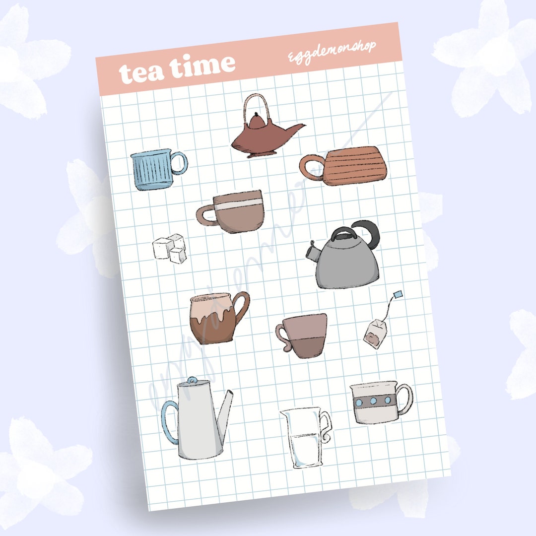 Tea Time Aesthetic Planner Stickers Sheet - Bullet Journal Scrapbook ...