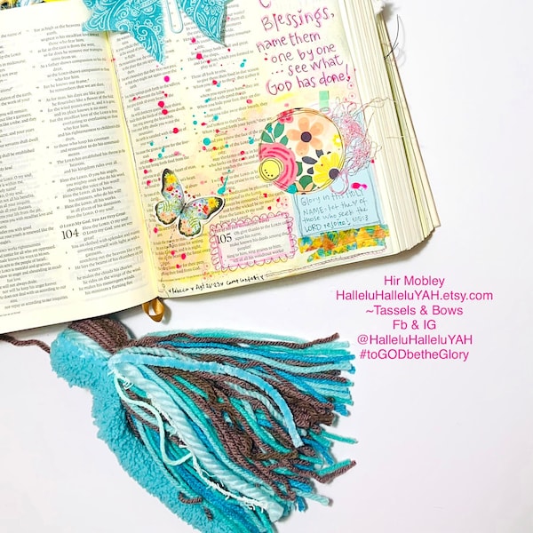 Aqua Brown Turquoise Tassel. Praise & Positivity Bookmark Bible Journaling, Rainbow Mixed Media Junk Journal Book Lover Oversize Huge Large