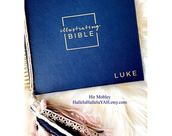 Navy White Blush Bookmark Tassel Bible Journaling, Mix Media Junk Journal Planner Book Lover, Oversize Huge Large Big. Fun Illustrated Faith