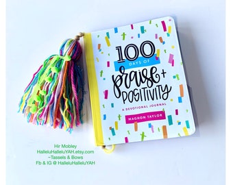 100 Days Devotional Tassel Praise & Positivity Bookmark Bible Journaling, Rainbow Mixed Media Junk Journal Book Lover Oversize Huge Large