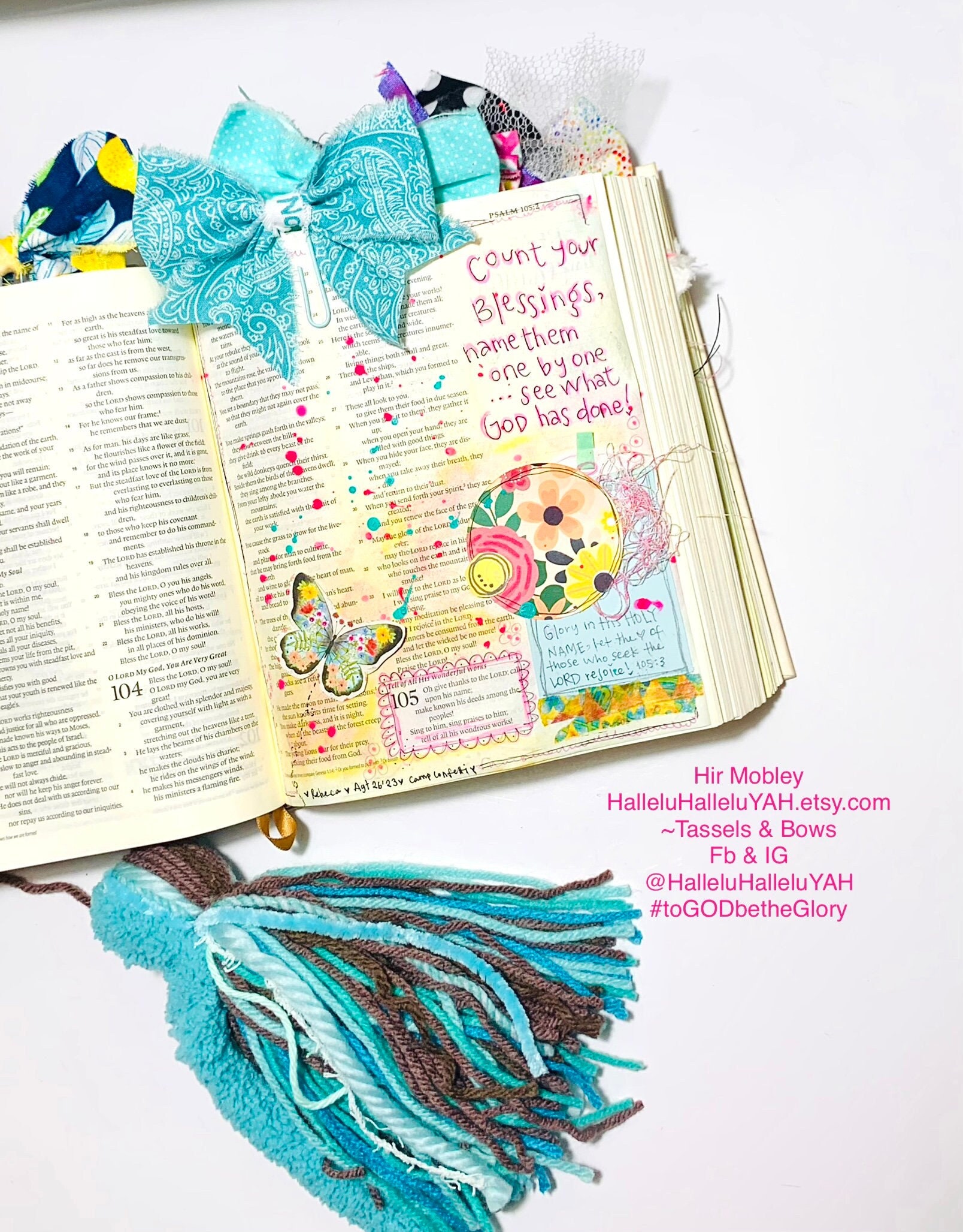 Aqua Brown Turquoise Tassel. Praise & Positivity Bookmark Bible Journaling, Rainbow Mixed Media Junk Journal Book Lover Oversize Huge Large