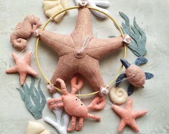 Nursery baby mobile,ocean baby crib mobile,turtle starfish seahorse crab mobile,sea animals mobile,nautical baby mobile,baby girl boy mobile