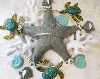 Móvil océano, móvil tortuga para bebé, móvil para guardería, móvil para cuna, móvil náutico, móvil para bebé niño, móvil para bebé niña, tortuga para guardería