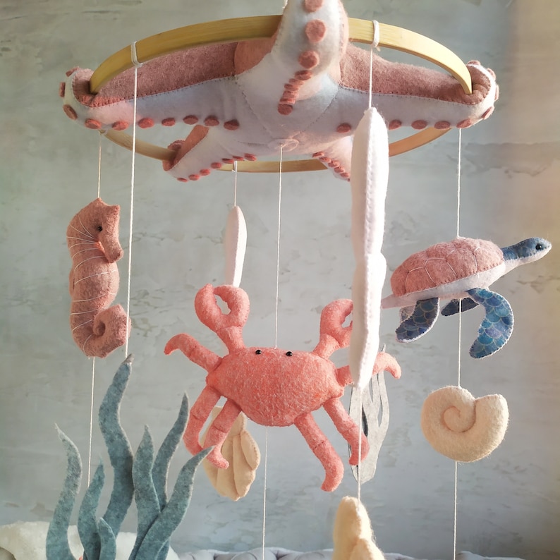 Nursery baby mobile,ocean sea baby crib mobile,turtle starfish crab baby mobile,sea animals mobile,nautical baby mobile,baby girl boy mobile image 4