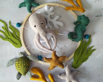 Ocean sea baby mobile, octopus turtle baby mobile, nautical baby mobile, nursery mobile, crib baby mobile,baby boy mobile,hanger baby mobile