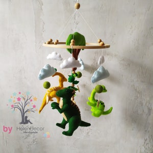 Hanging felt baby crib mobile with Dinosaur, Jurassic theme baby mobile, nursery decor mobile, nature baby crib mobile newborn present
