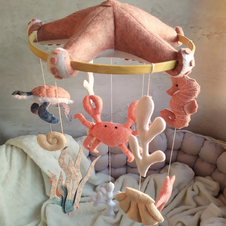 Nursery baby mobile,ocean sea baby crib mobile,turtle starfish crab baby mobile,sea animals mobile,nautical baby mobile,baby girl boy mobile image 5