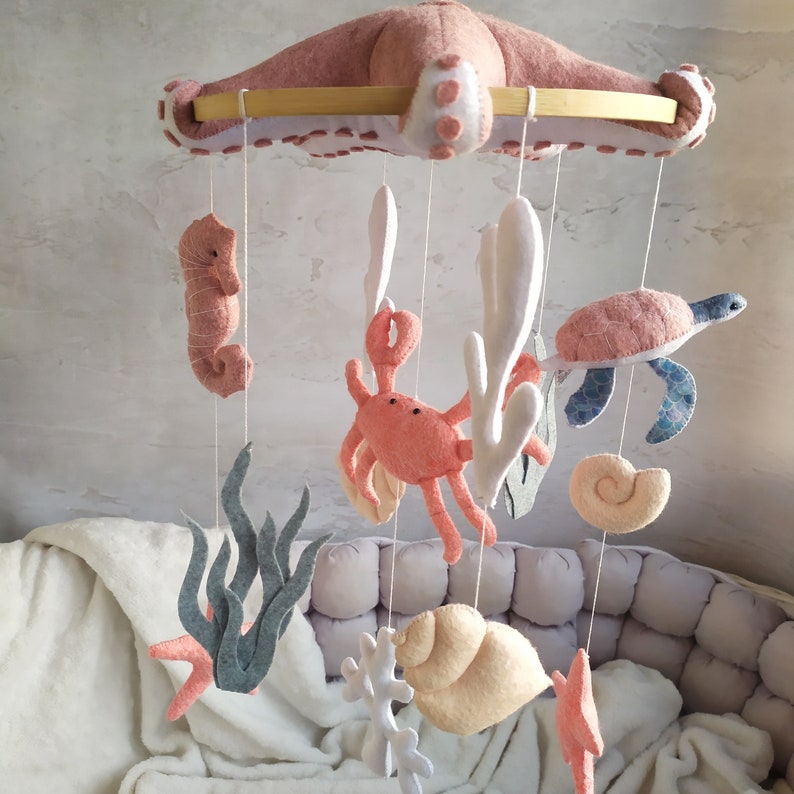 Nursery baby mobile,ocean sea baby crib mobile,turtle starfish crab baby mobile,sea animals mobile,nautical baby mobile,baby girl boy mobile image 3