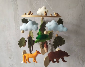 Nursery baby mobile,woodland baby mobile,forest animals mobile,baby crib mobile,hanging mobile,forest nursery decor,baby mobile boy