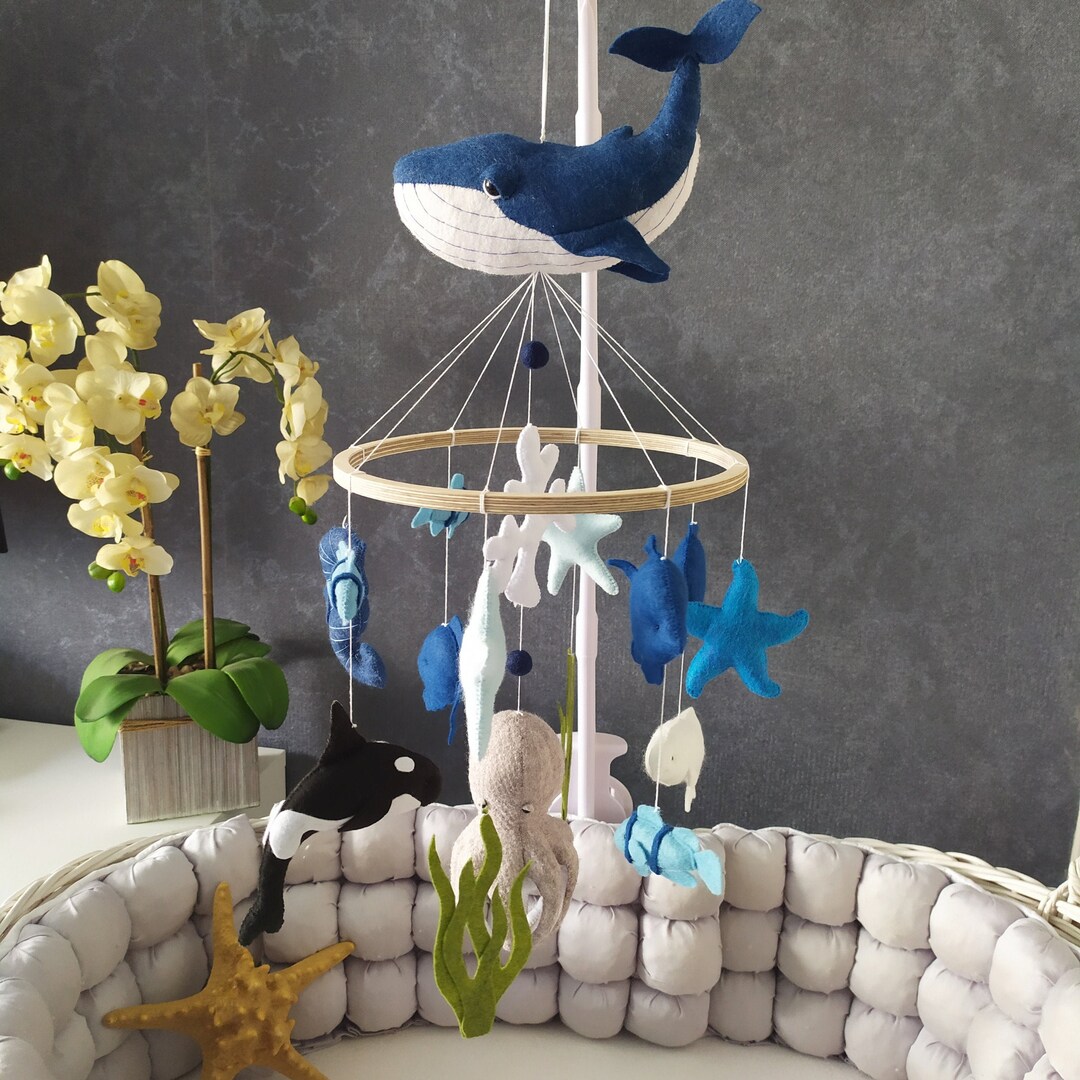 BIG Ocean Sea Felt Baby Mobile, Nautical Baby Mobile, Whale Baby Mobile