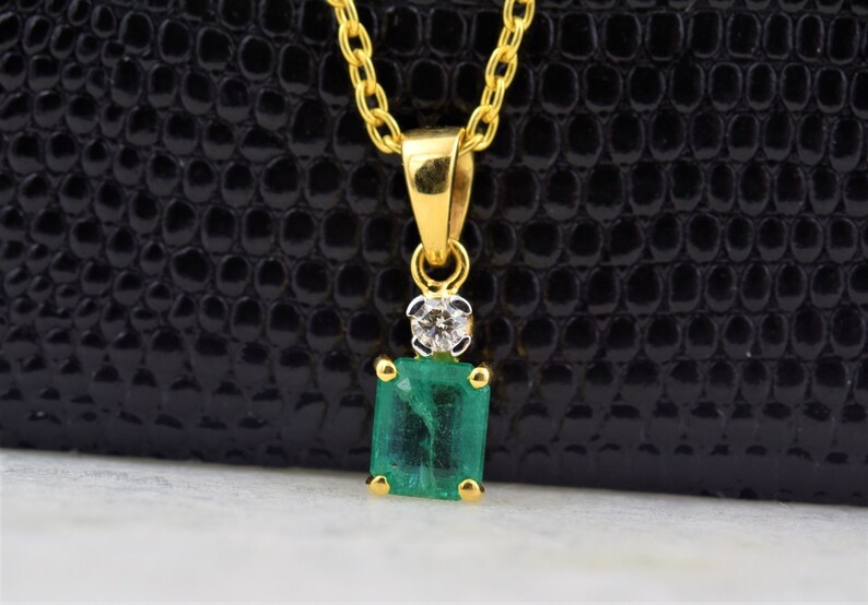 Natural Financial sales sale Emerald And Diamond Pendant Gold Classic May 14k Solid Birthst