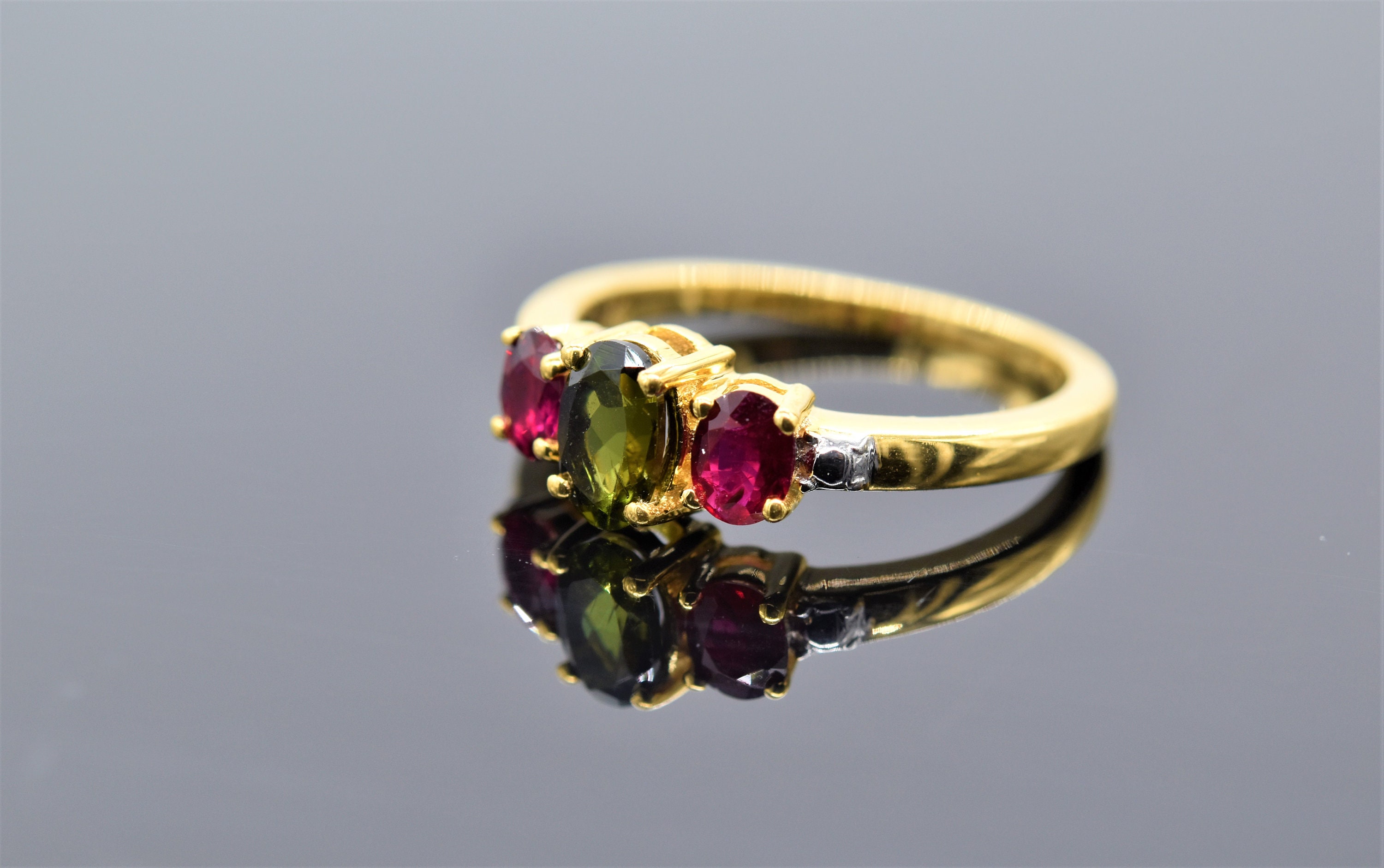 Authentic Green Tourmaline And Ruby Ring Solid 14k Gold July | Etsy