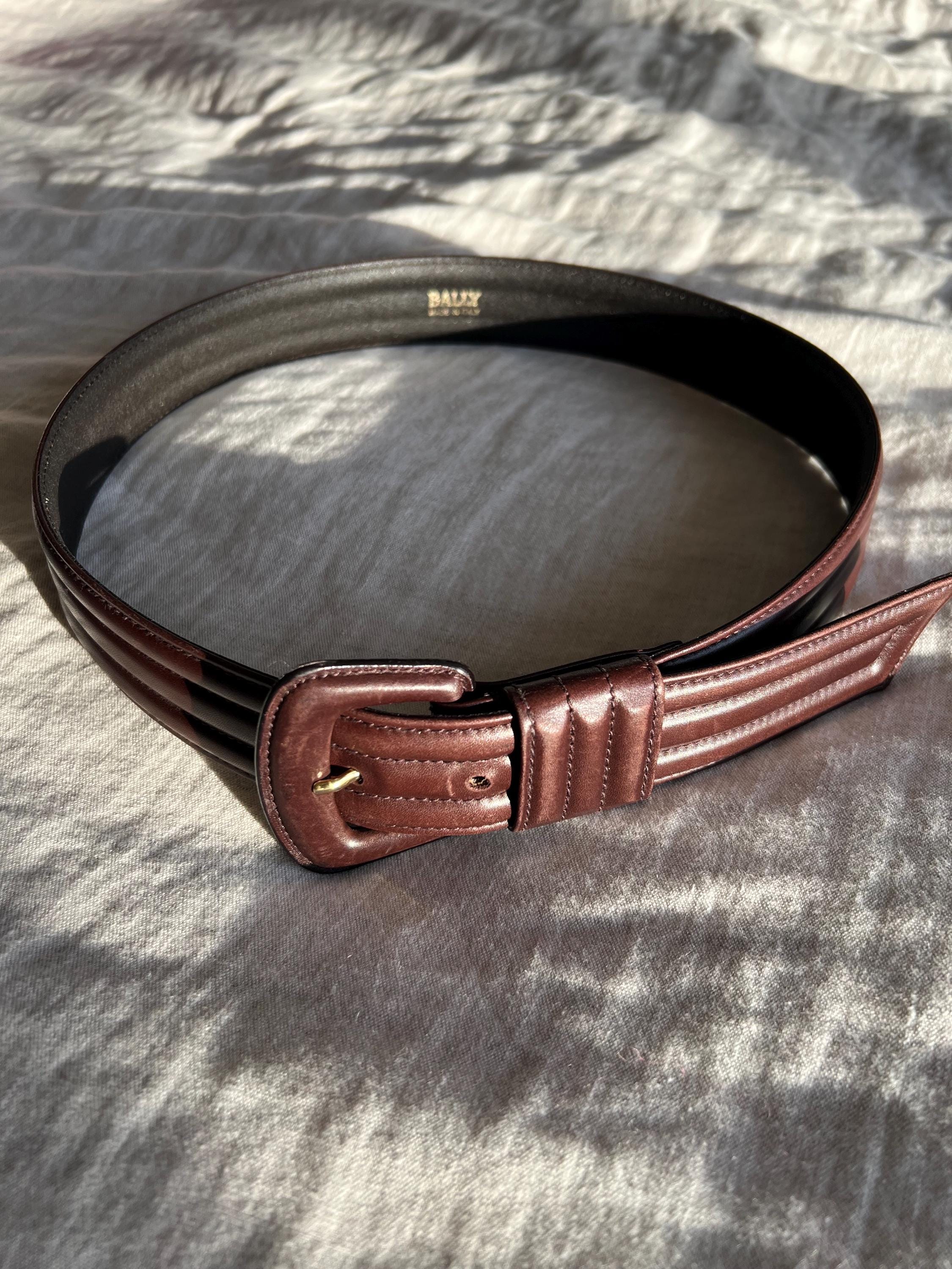 Vintage BALLY Natural Cotton Web Leather Belt 34 ~made in ITALY Vintage Bally Leather Belt, Made in Italy, Dark Brown, Size  main image 2
