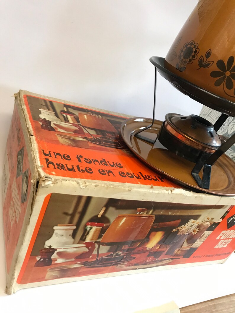 Vintage 70s Ancien SERVICE A FONDUE BOURGUIGNONNE JAPY en BOÎTE D'ORIGINE Set