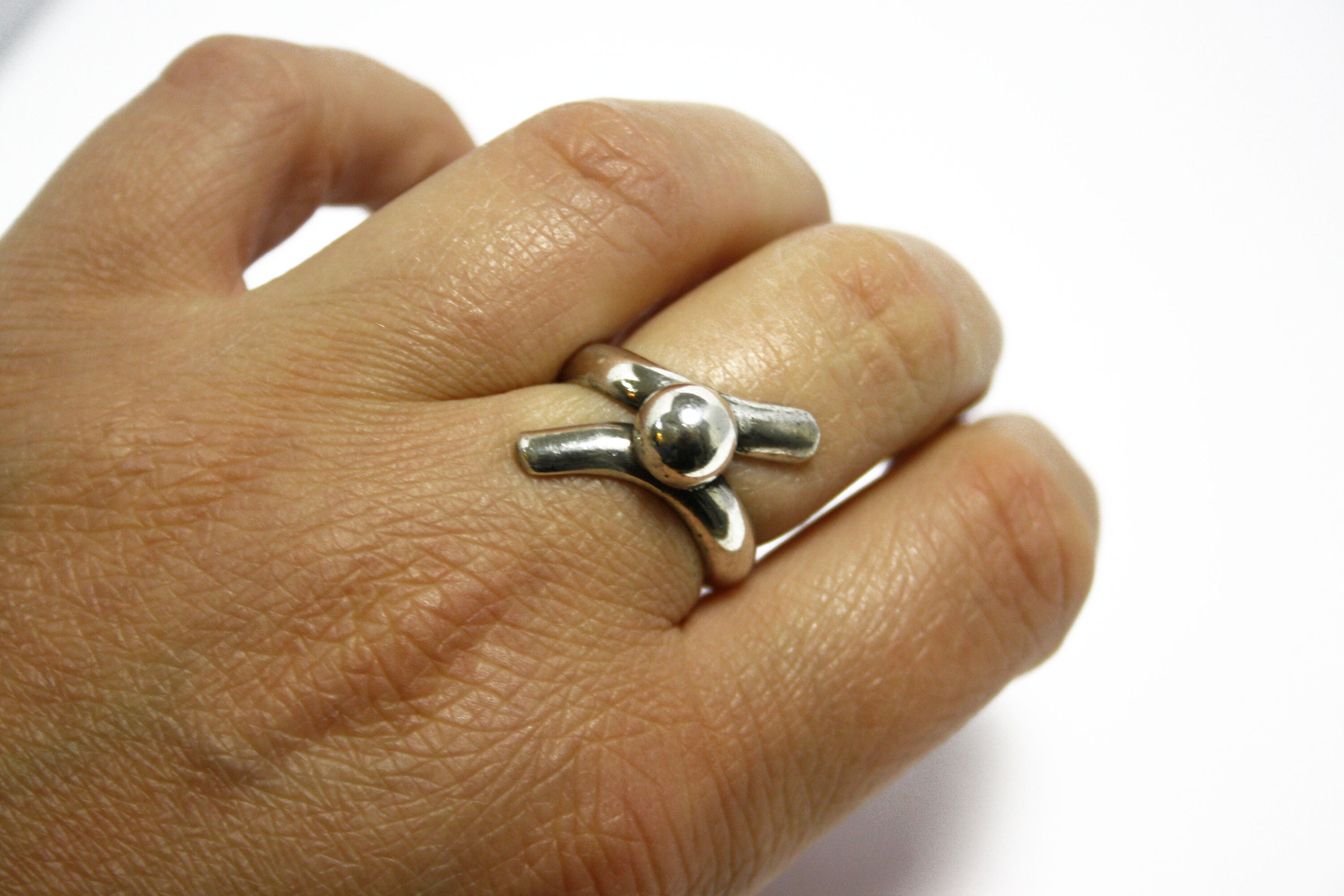 Bague Ancienne En Argent Massif 925 - Anneau Large Taille 57 - Occasion En Bon état