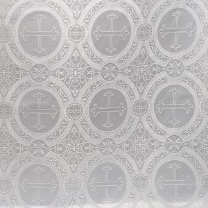Liturgischer Stoff REVERSIBLE Weiß Satin Jacquard Brokat BTY 58/60 &quot;breite Fleur de Lis Kreuz religiöse Gewänder Urlaub Taufe Braut