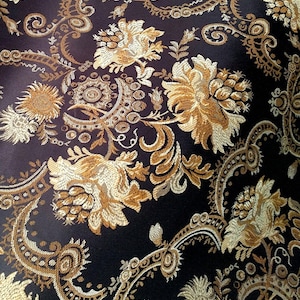 Black Floral Bricade Satin Jacquard Fabric By the Yard for Home Upholstery, Home Decor, and DIY Sewing