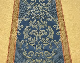 Elegant Damask Striped Brocade Fabric Blue Gold Fabric for Sewing, Upholstery, and Home Decor BTY
