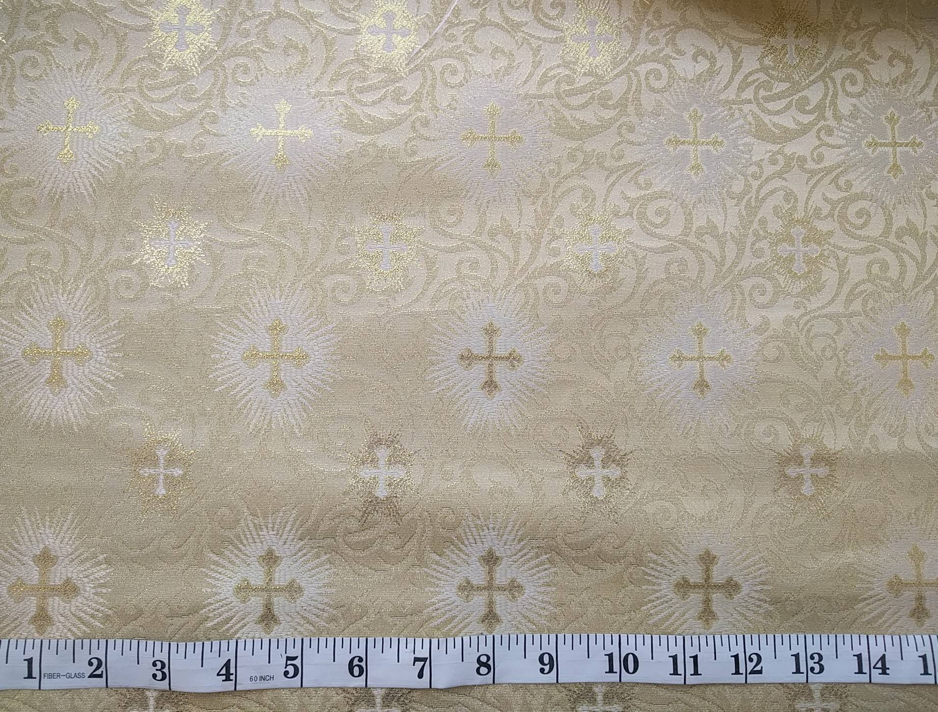 White and Gold Metallic Brocade Liturgical Fabric Small Cross | Etsy