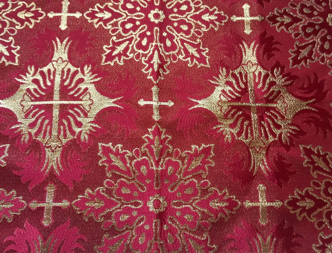 Red Gold Floral Brocade Fabric by Yard Liturgical Religious Etsy