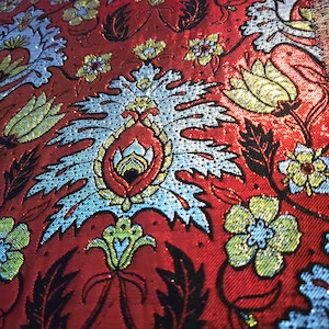 Luxurious Floral Damask Fabric Metallic Red Jacquard Brocade Red Silver Gold 57&quot;wide By the Yard Woven Metallic Foil Fabric Diy Sewing