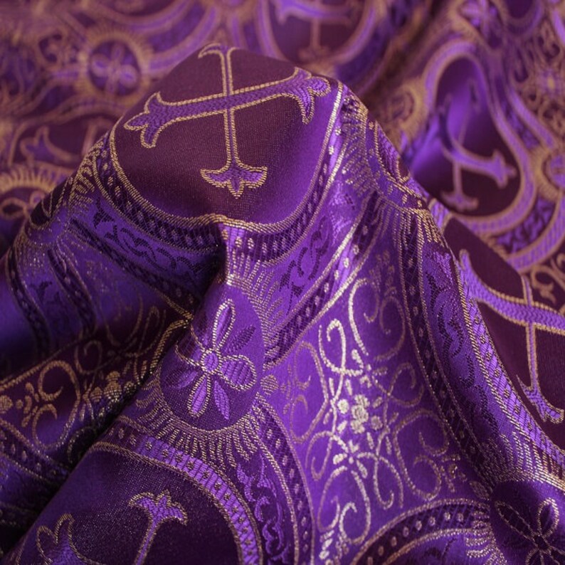 Metallic Brocade Fabric Purple Gold By the Yard Liturgical Etsy