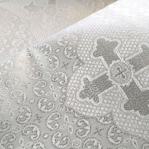 Metallic Silver Brocade Fabric Liturgical Design for Clergy Vestments DIY Sewing Home Decor Sold by The Yard 57"wide Orthodox Religious