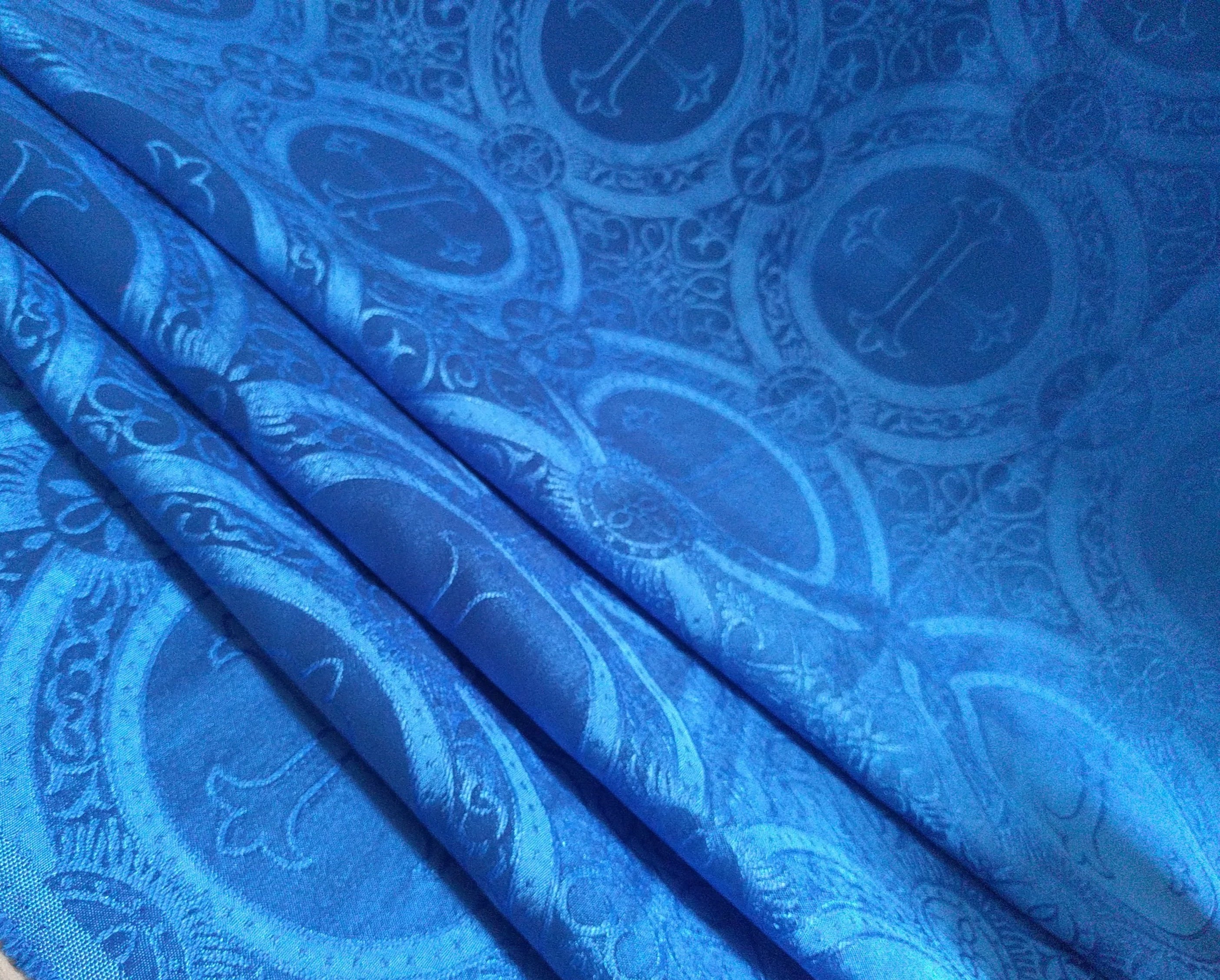 Blue Catholic Pattern Blue Satin Jacquard Liturgical Cross Fabric Brocade Reversible BTY 57 ...