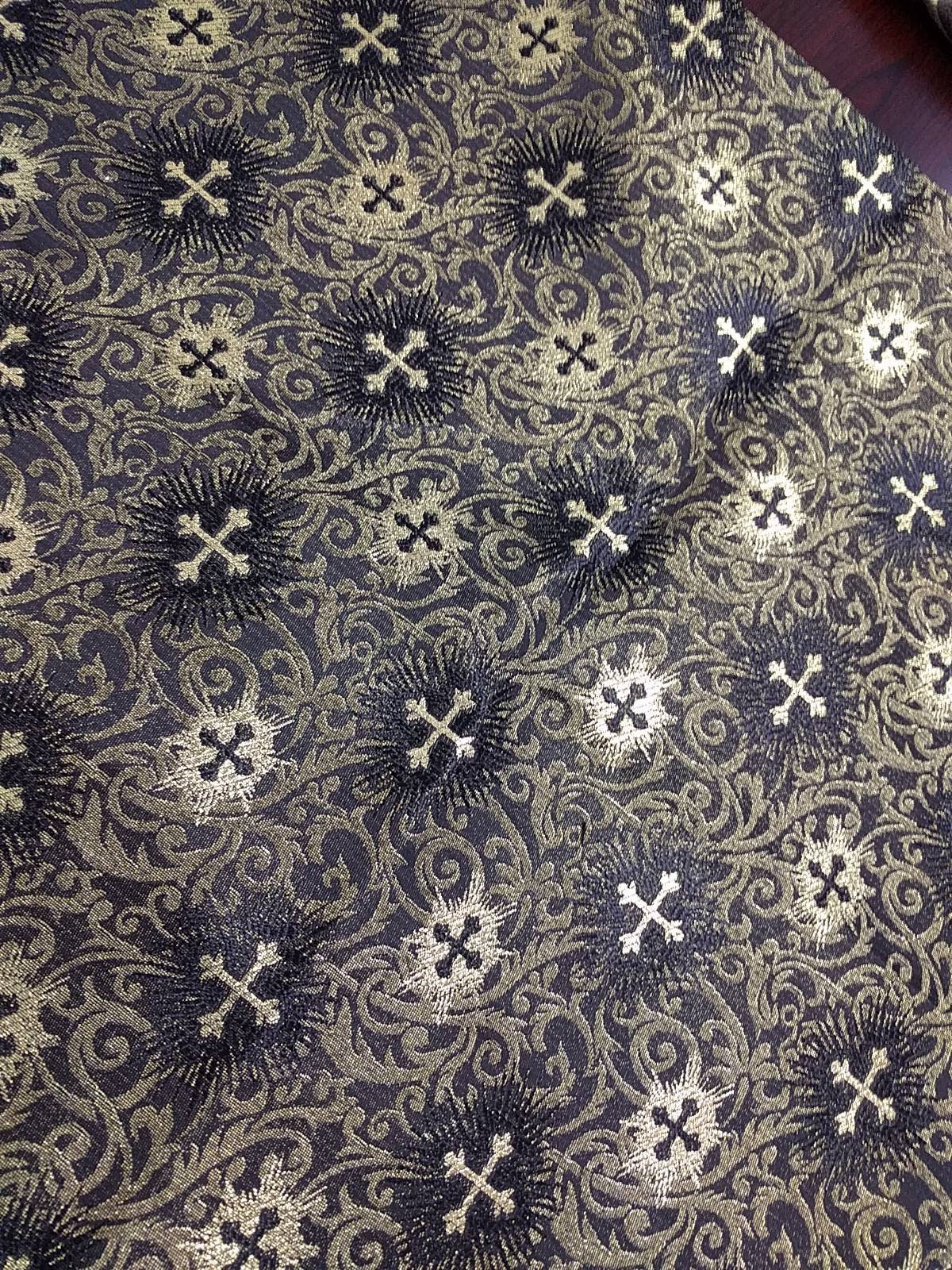 PURPLE SILVER Metallic Brocade Fabric By Yard Cross Filigree Religious  Victorian