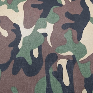 Cotton Ripstop Fabric Woodland Camouflage Pattern 58" wide By Yard Black Green Camo for DIY Sewing