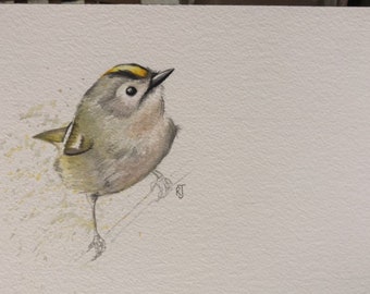 10x7 inch original watercolour Goldcrest