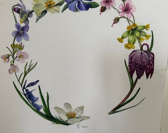 A4+ Spring flowers original watercolour