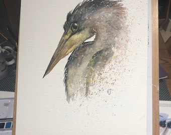 A4 original watercolour heron by Rachel Jeffery