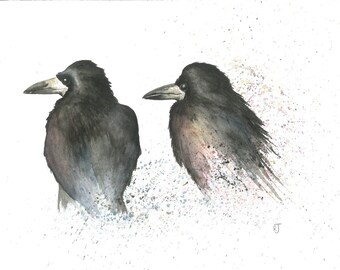 A3 original watercolour corvids