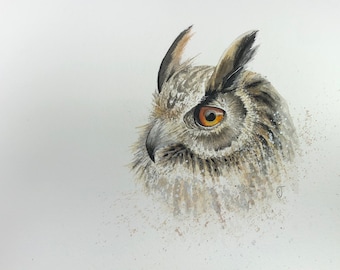 A4 original watercolour Owl