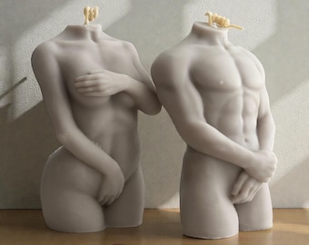 Handmade Soy Wax Torso Candles: Man & Woman Set