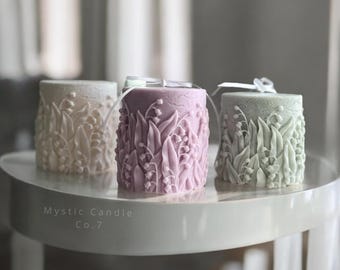 Lily of the Valley Soy Wax Candle: Floral Pillar Candle - Party Gift Favors, Mother's day Gift, Easter  Gift