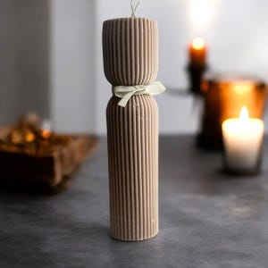 Ribbed Pillar Soy Candle: 9&quot; Tall Handmade Decorative Candle