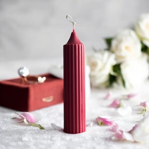 Handmade Soy Wax Taper Candle: Ribbed Dinner Candle (5.2&quot;)