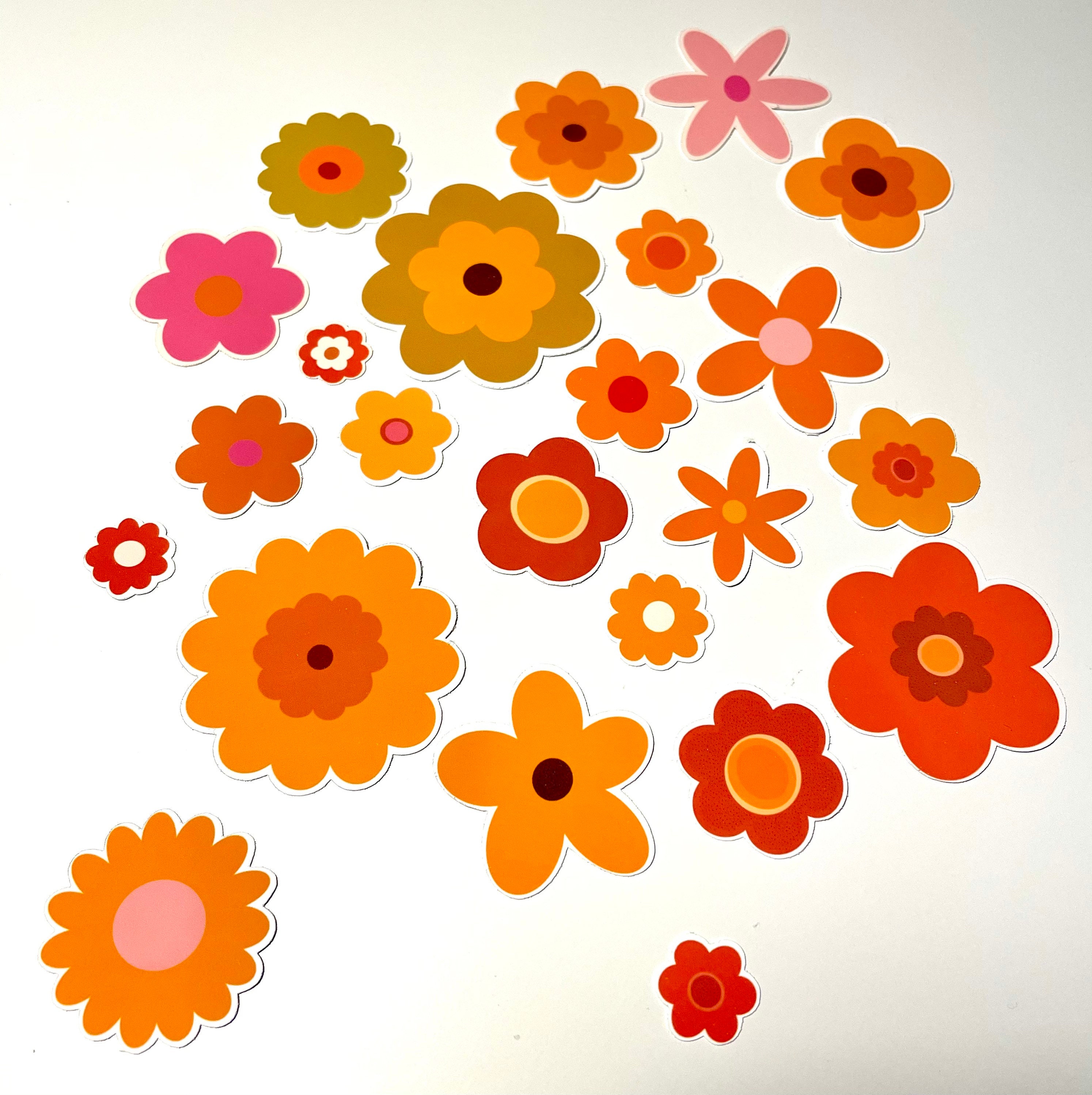 70s Retro Daisy Flowers Matte Sticker Pack Etsy