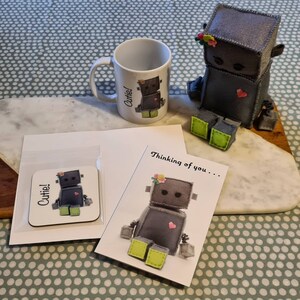 Robot groeten kaart en Coaster Gift Sets ... voor je geliefden & vrienden. GRATIS UK P+P