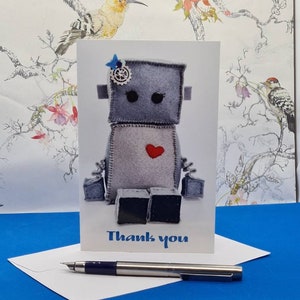 Dank u - Handgemaakte robot lege groeten kaart - gratis P + P