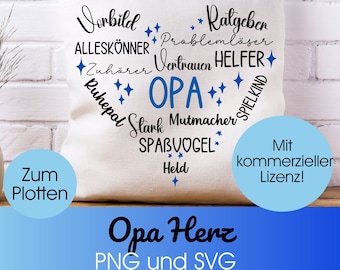 Plotterdatei OPA svg+ png | Plotterdatei Herz | Plotterdatei Vatertag Herz Worte plotten| Opa plotten |kommerzielle Lizenz