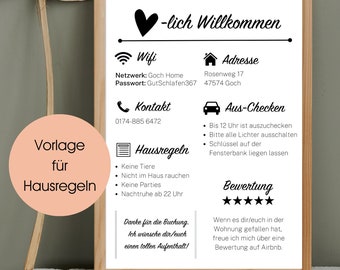 Welkomstbord van Airbnb | Afdrukbare vakantiewoning | Aankomstposter voor gasten | Strandhuisregels | Wifi-informatieblad | Canva-sjabloon | Gasten