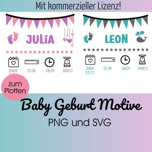 Plotter file BABY BUNDLE SVG | Birth Template | Dates of Birth svg | baby keepsake | Plotter file baby data kit for birth svg + png