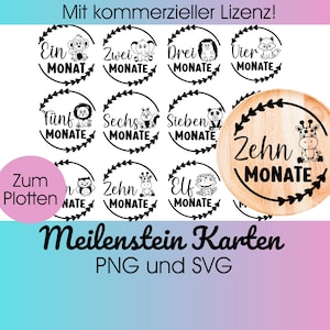 Fichier traceur BÉBÉ cartes d’étape svg | bébé jalon de l'intrigue | Bonjour le monde svg | Tracer des cartes de jalons en allemand