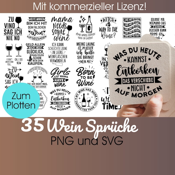 Plotterdatei WEIN Sprüche svg + png | Untersetzer Wein SVG Bundle | Plotterdatei Wein  | Wein Spruch plotten | Weinsprüche svg